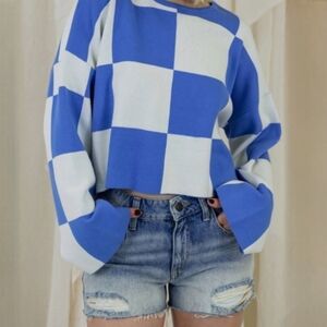 Nectar x Clothing Blue and White Checkered Sweater L